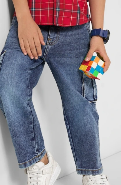 Blue Wide Leg Utility Jeans